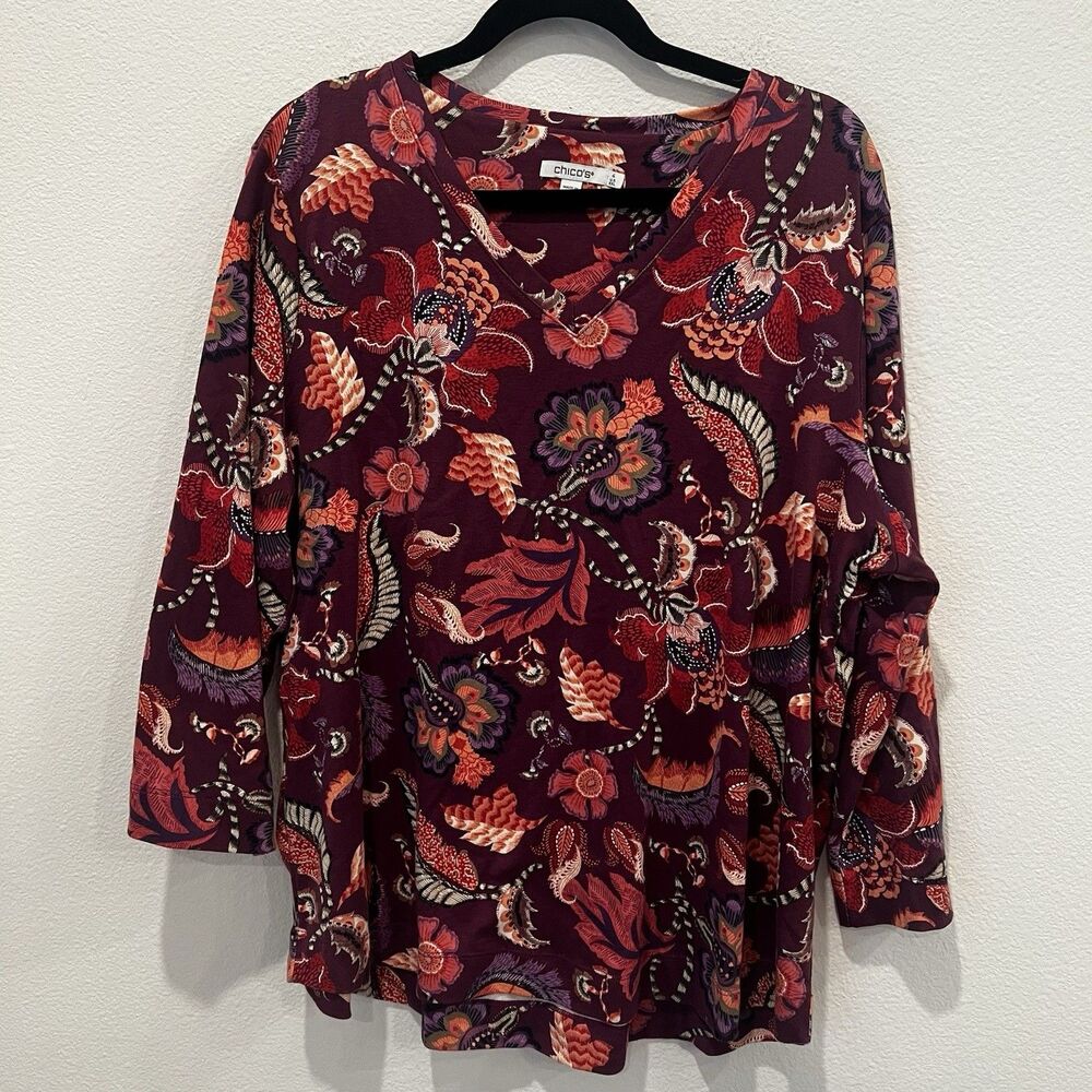 Chico's Womens Floral Knit Top Multicolor Casual Modest  Size XXL